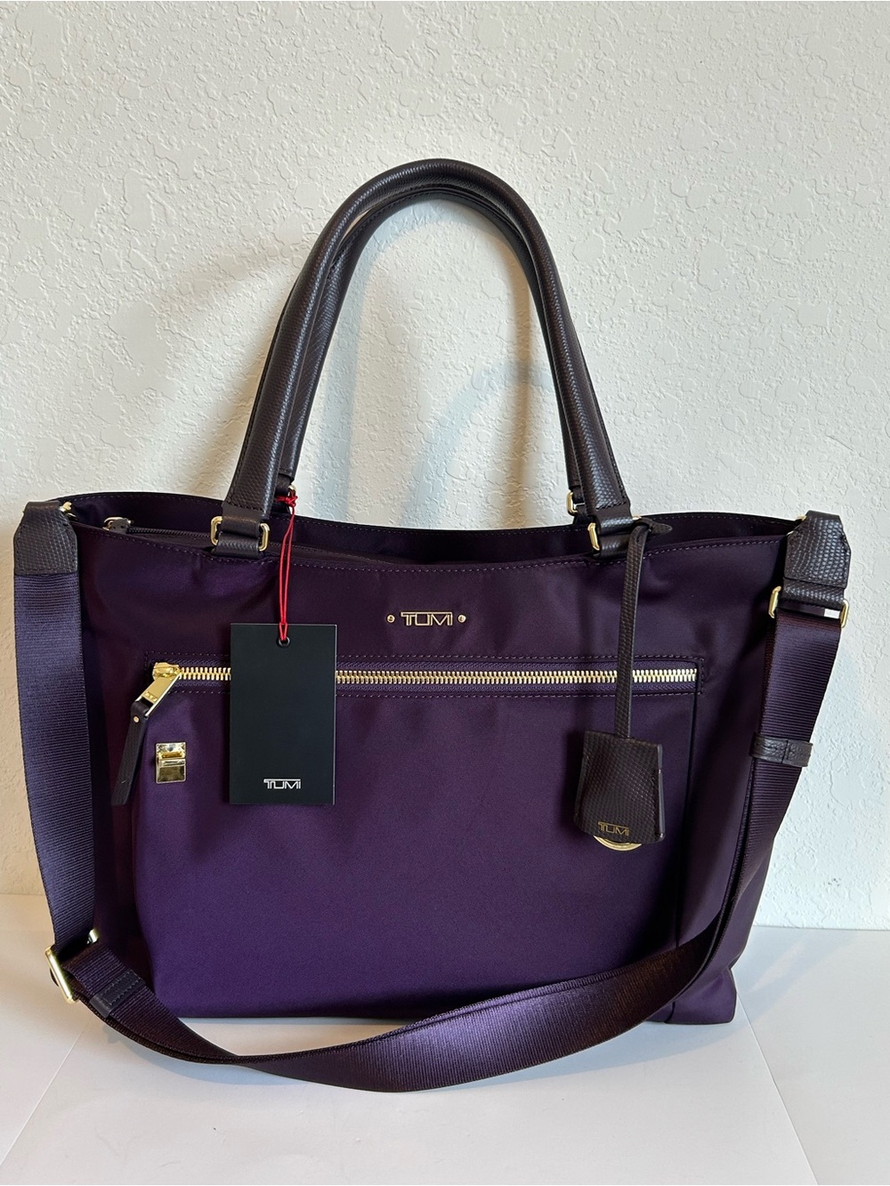 Tumi Deep Purple Nylon Tote with Dark Brown Leather Trim